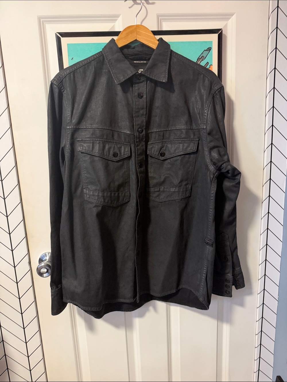 G-Star Black Waxed Denim Snap-Up Shirt Jacket